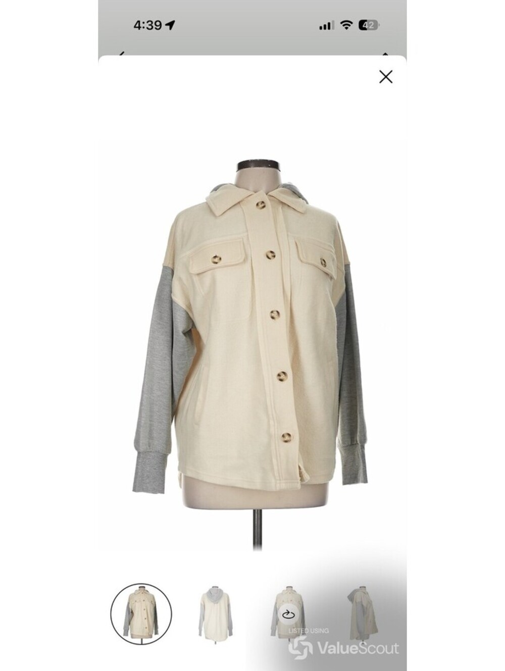 BKE Colorblock Hooded Jacket Cream Gray Snap Front